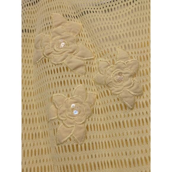 80s womens vtg L here's a hug yellow shorts jumper floral accent - Picture 7 of 13